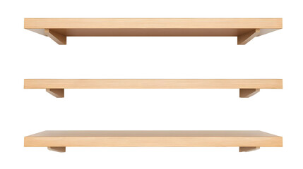 3d Rendering of Light Brown Wooden Shelves on a Transparent Background Interior Storage Solution Home Decor Display Rack Clean Minimalist Room Arrangement Illustration