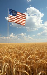 Flag Over Golden Wheat Field