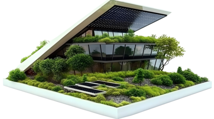 3D Architectural Illustration of a Modern Green Building Exterior with Lush Plants Innovative Design Concept Modern Aesthetic Sustainable Urban House With Transparent Background