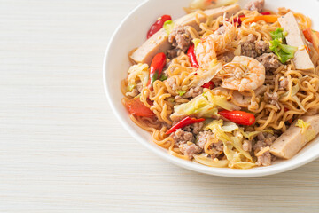 Instant noodles spicy salad on plate