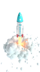 3D Rendering Illustration of Rocket Launching with White Clouds Smoke against a Transparent Backdrop Depicting Space Startup Flight Innovation