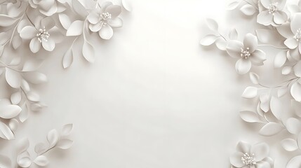 A soft, elegant background featuring white flowers and leaves for design purposes.