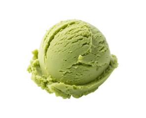 Delicious matcha green tea ice cream scoop, perfectly shaped, isolated on a white transparent background, high-quality cutout, ideal for food design, dessert menus, or advertising visuals