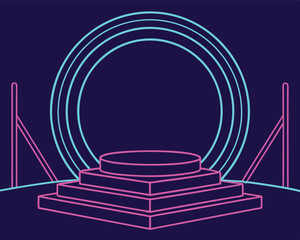 Obraz premium Neon Stage with Circular Portal and Geometric Pedestal for Product Display and Futuristic Presentations