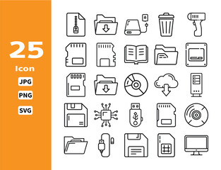 Collection of Outline Digital Storage and Transfer Icons
