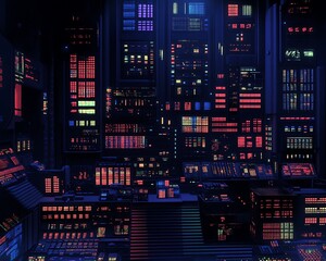 Futuristic Control Room: Neon Lights for Digital Interface.