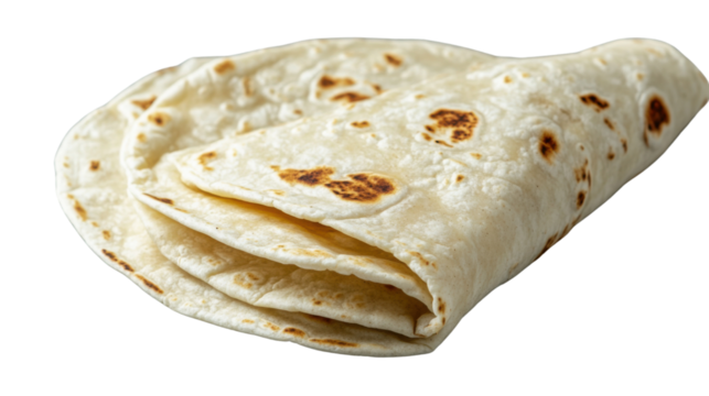 Folded wheat flour tortillas on transparent background