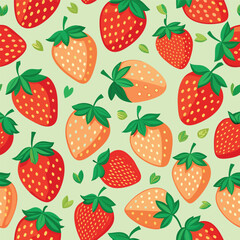 Seamless Strawberry Summertime Motif with Colorful Fruity Icons and Repeating Pattern