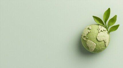Fototapeta premium Green Globe with Leaves on Light Green Background