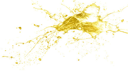 Abstract Splatter Illustration with Golden Texture on Transparent Background Featuring Paint Ink Liquid Splashes and Fluid Art with Yellow Color