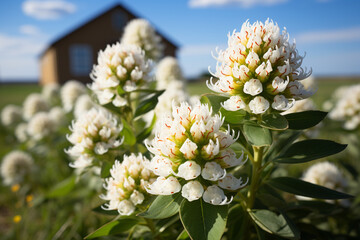 white clover dances through prairie ecosystems, painting a vibrant mosaic of blooms that beckon a symphony of buzzing insects, all while weaving itself into very fabric of grasslands