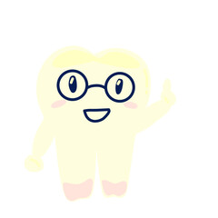 funny cartoon smart tooth character wearing glasses