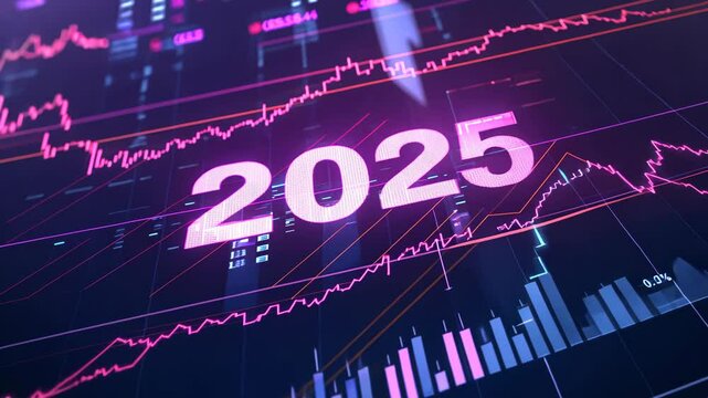 Digital  market graph rising towards 2025, concept of financial growth, economic forecasts, and investment strategies for the upcoming year.