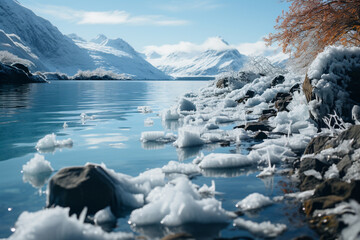 winter fjord bursts with an ethereal and flawless ambiance, flaunting glistening ice, serenity of season, and indomitable life concealed beneath icy veneer
