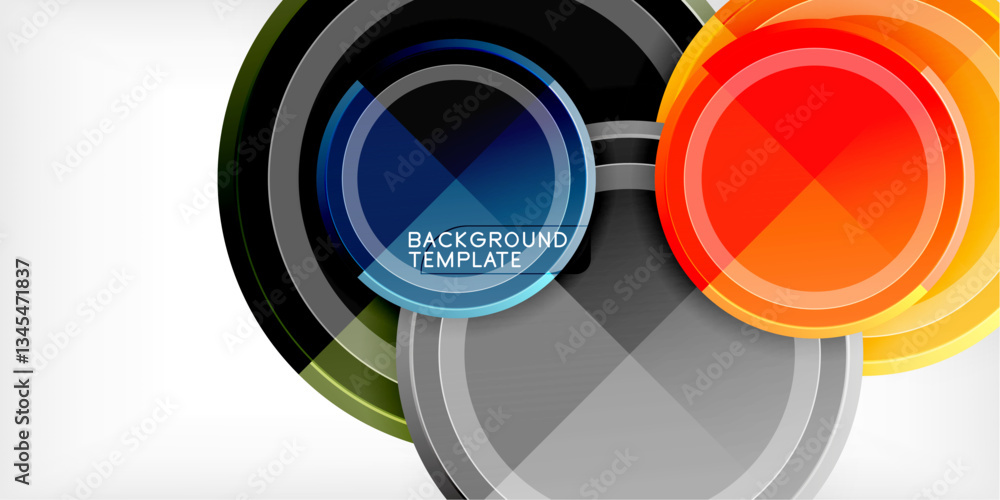 Poster abstract background - multicolored circles, trendy minimal geometric design, vector illustration