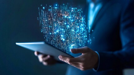 Man quickly analyzes data while holding a folder filled with important information