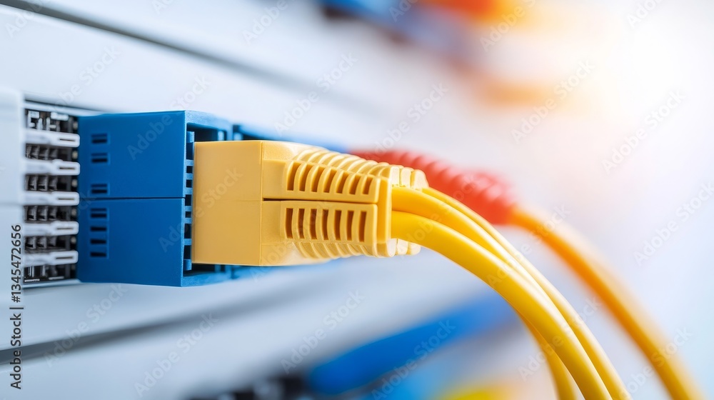 Poster close-up view of ethernet cables connected to network switches