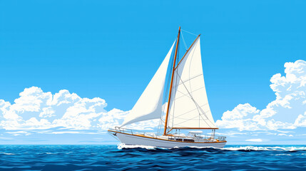 Fototapeta premium Pixel Art Sailboat on a Calm Ocean Under a Sunny Sky