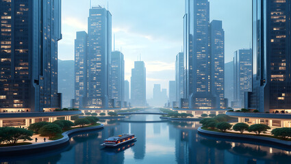 Fototapeta premium Futuristic city integrated with AI technology