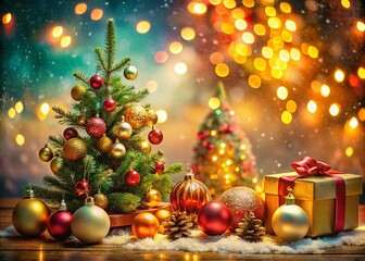 Festive Christmas Clipart Wallpaper: Magical Low-Light Holiday Scene