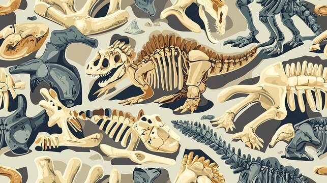Seamless background pattern of dinosaur bones and fossils perfect for wrapping paper designs