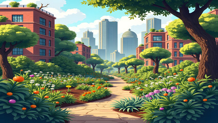 Fototapeta premium Dynamic urban garden with community workshops