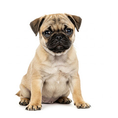 Obraz premium pug puppy isolated on white background. Pug puppy sitting isolated on white background.