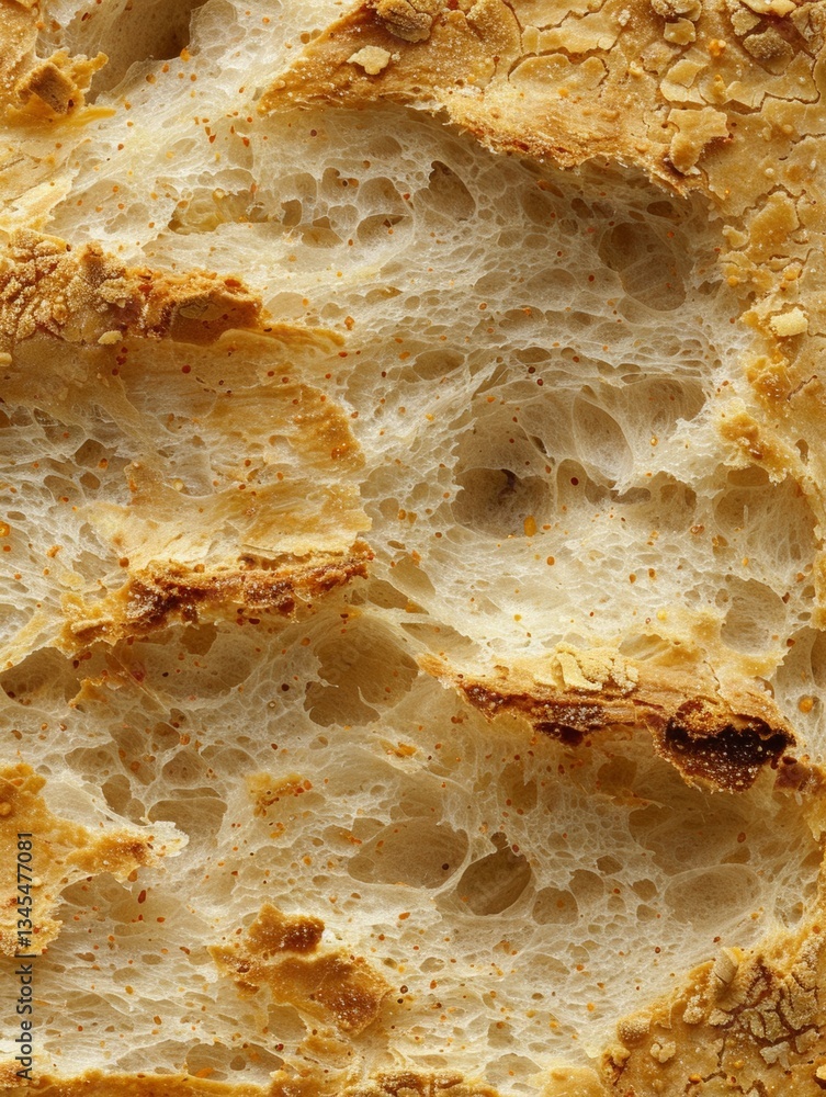 Aufkleber Close-up view of freshly baked bread showing texture and crumbs for promotional material in bakeries and bread brands Generative AI