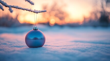 Empty Christmas Bauble Over Snowy Landscape