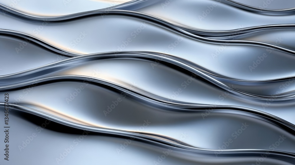 Poster abstract metallic waves with smooth curves and reflected light