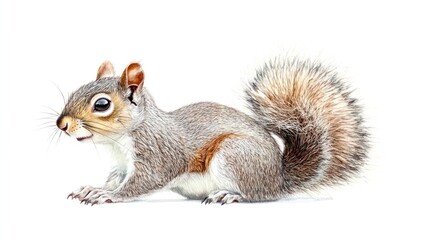 Obraz premium Gray Squirrel, Side Profile, Isolated White Background, Wildlife Photography, Nature, Animal, Portrait
