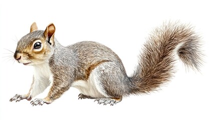 Obraz premium Digital illustration of a gray squirrel, isolated on white background, wildlife animal