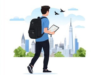 Young tourist exploring NYC skyline