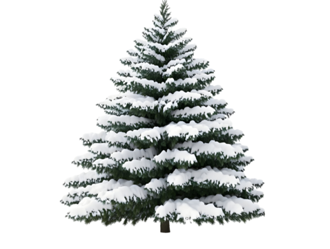 Illustration of Snow Covered Green Christmas Tree Isolated On Transparent Background for Winter Holiday Season With White and Green Color, Decorative Object for Graphic Design Projects