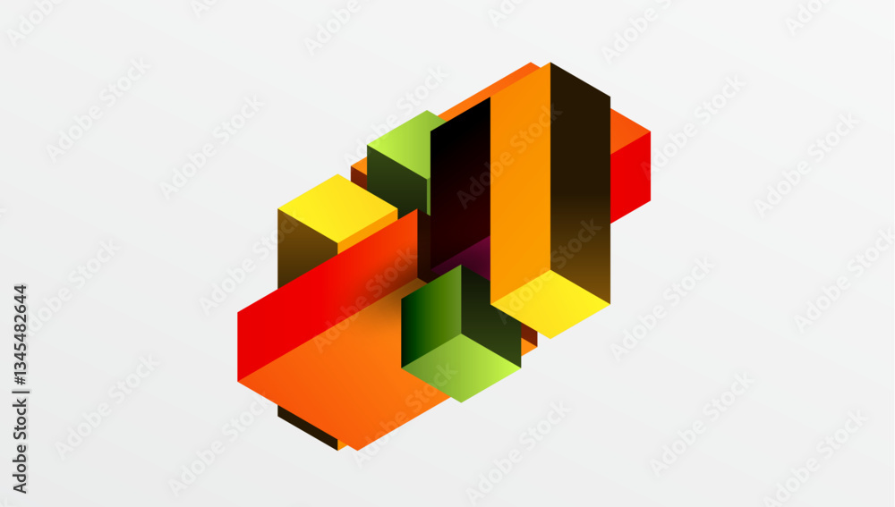 Poster Sleek abstract design featuring isometric 3D blocks in a clean, modern composition. Perfect for tech-inspired themes, with vibrant colors and geometric precision