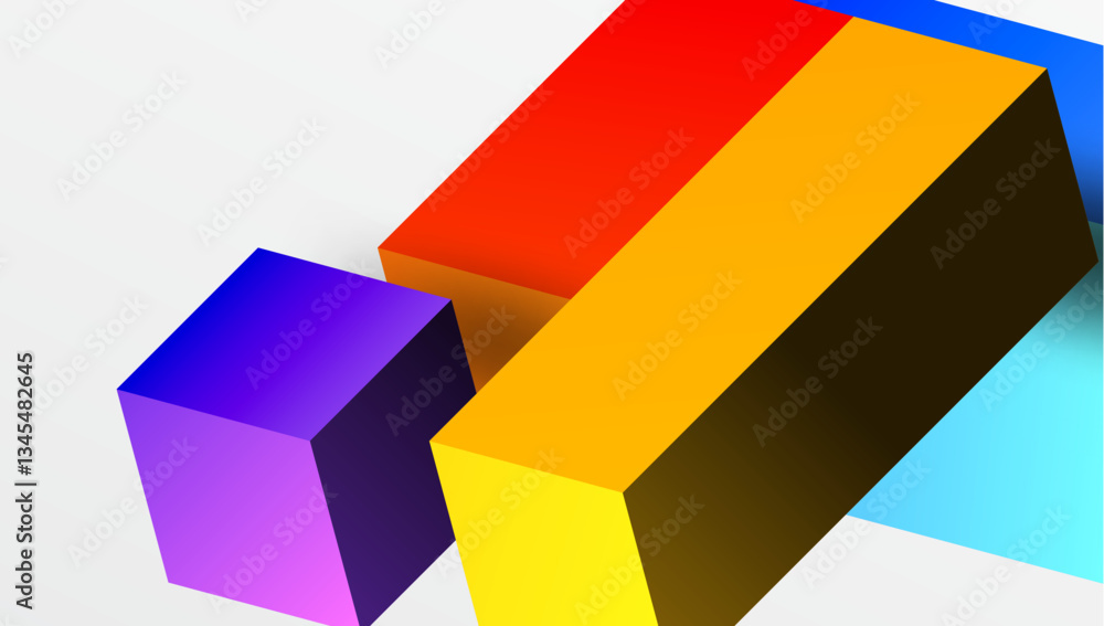 Poster Sleek abstract design featuring isometric 3D blocks in a clean, modern composition. Perfect for tech-inspired themes, with vibrant colors and geometric precision