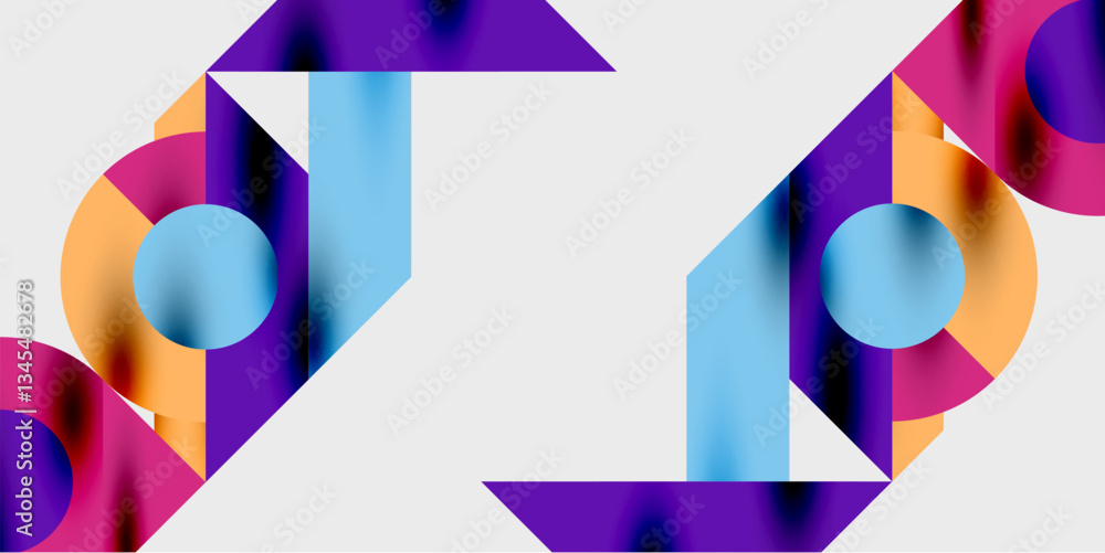 Poster modern abstract background featuring circles, lines, and triangles in a dynamic geometric compositio