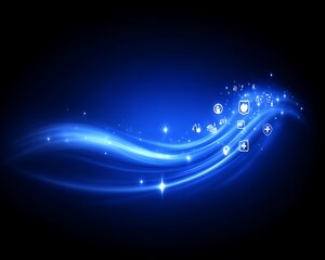 Glowing Blue Wave with Health Icons.