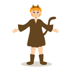 Kids Character with Halloween Costume. Vector Cartoon Illustration.