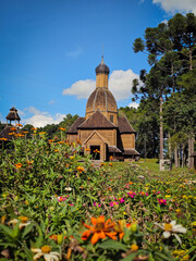 Ukrainian Memorial Surrounded by Colorful Wildflowers in Parque Tingui - Curitiba, Brazil