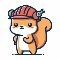 Engineer Squirrel Construction Worker Vector Mascot Logo – Cute Cartoon Character Wearing a Safety Helmet and Engineer Gear, Perfect for Industrial, Architecture, Builder