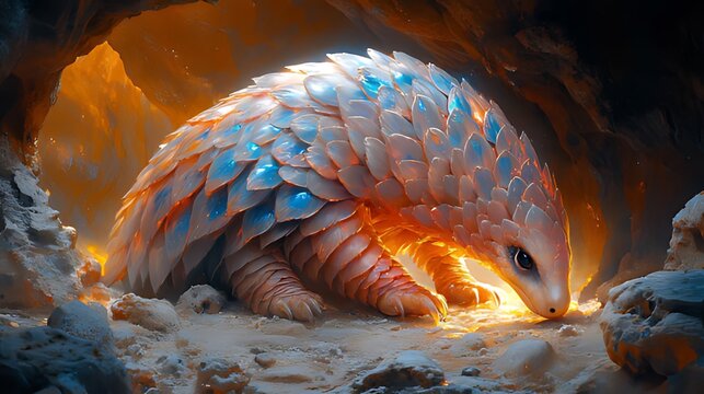 Pangolin cave dweller glowing, fantasy art, game asset