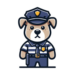 Obraz premium Adorable Police Dog Officer Cartoon Mascot Vector Illustration – Cute Puppy in Uniform, Ideal for Law Enforcement, Security, K9 Units, Safety, Crime Prevention, and Professional Service Branding
