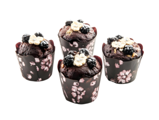 Isolated Transparent Background Food Photo of Chocolate Blackberry Muffins A Delicious Gourmet Treat for Sweet Cravings And Celebrations