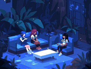 Fototapeta premium Nighttime Girls Gathering in Garden
