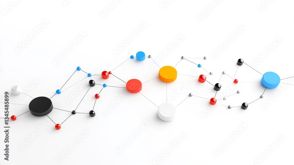 Poster colorful abstract connection of circles and lines on white background