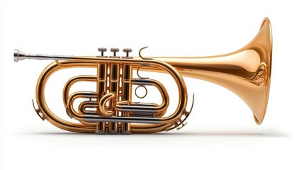 Shiny Brass Euphonium with Distinctive Curves and Valves on a Plain White Background