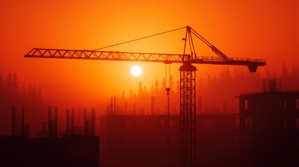 Construction progress of a high-rise building under construction by engineers at sunset urban landscape conceptual photography stunning viewpoint