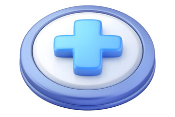 Fototapeta premium Realistic 3D Render of Blue and White Plus Symbol on Transparent Background a Modern Minimalist Graphic Design Element for Web Interface