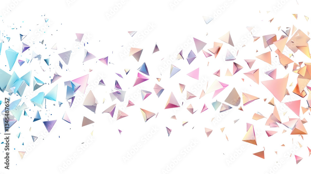 Poster colorful triangles floating on transparent background: abstract geometric design